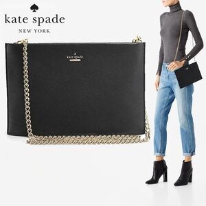 Kate Spade Cameron Street Sima Black Leather Clutch & Crossbody Bag $198